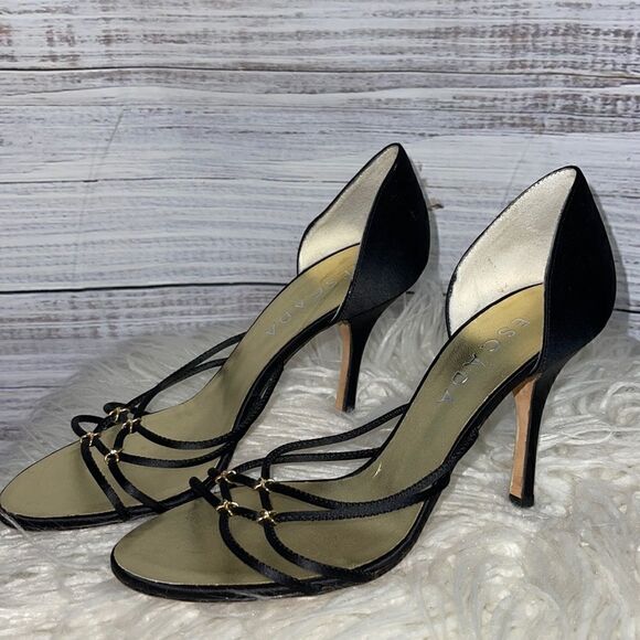 Escada Sandals womens size 6 rhinestones Metallic strappy Satin Made In Italy - Picture 1 of 10